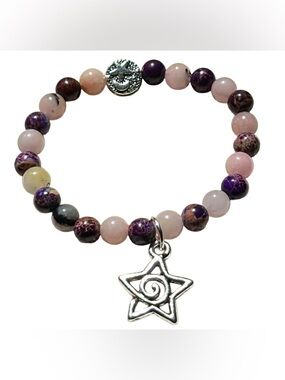 Handmade Star Pendant Bracelet with Natural Pink Quartz & Sea Sediment Stones!